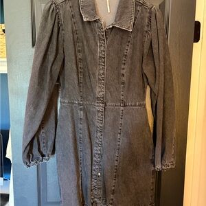 Free People Charcoal Denim Shirt Dress